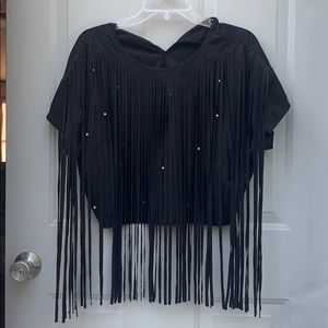 Fringe crop with silver beads